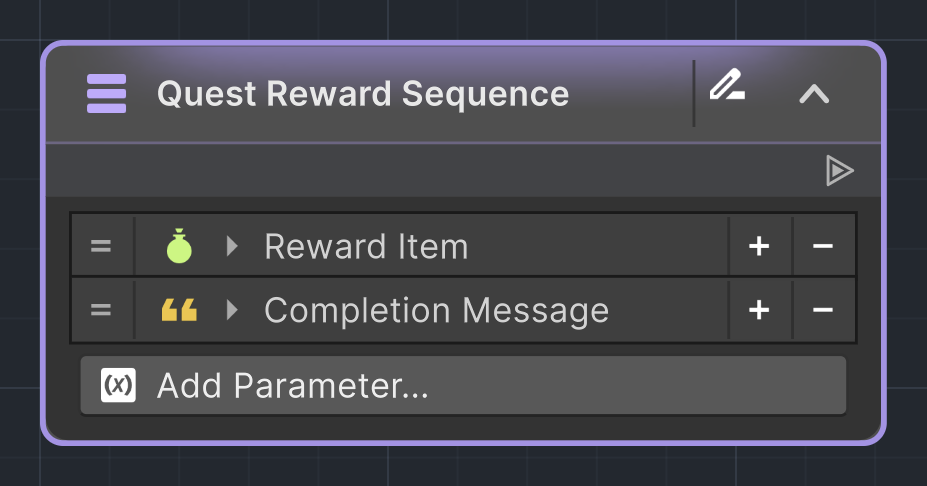 Instruction Asset root with Reward Item and Completion Message parameters